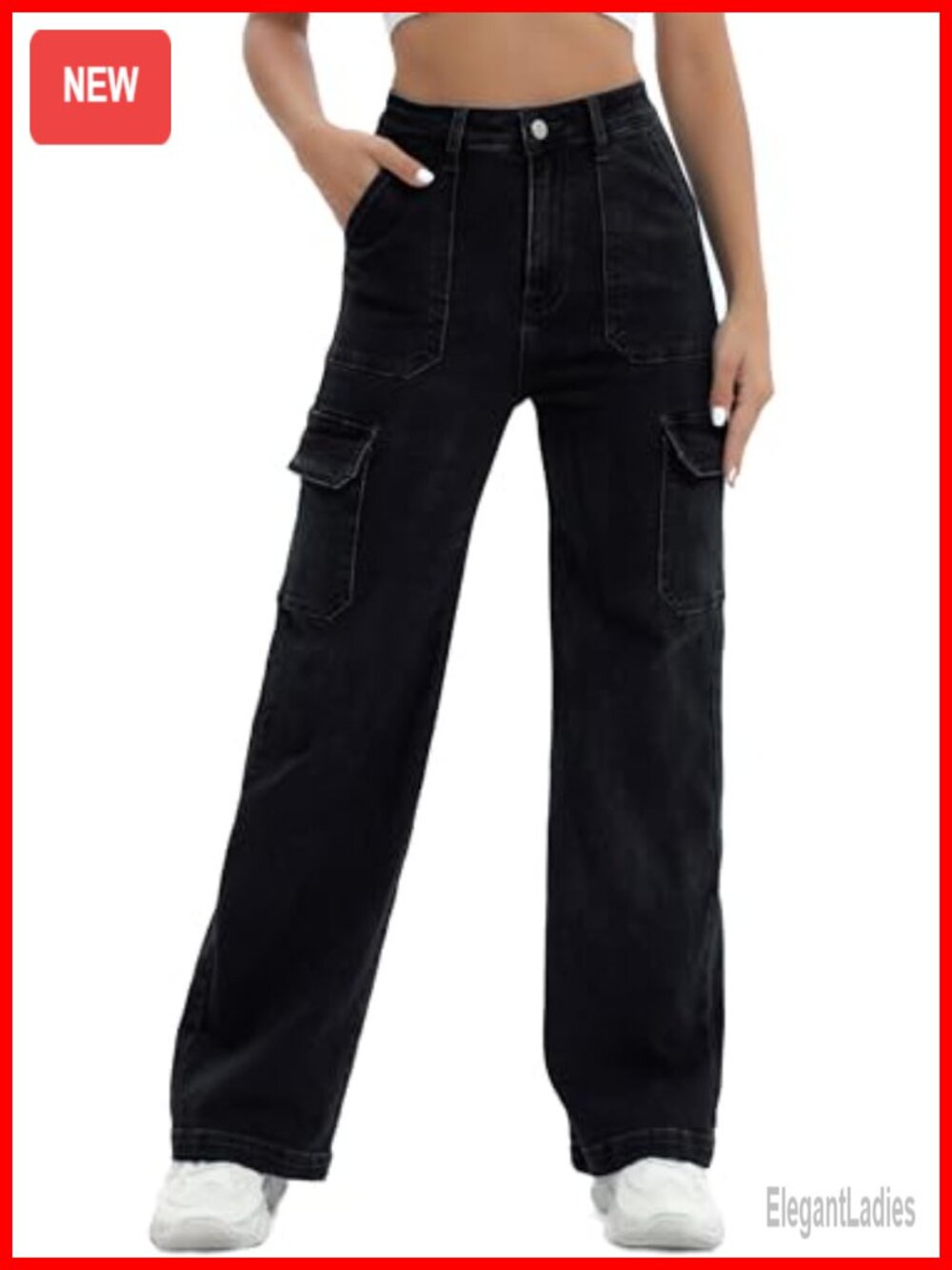 Women's High Rise Cargo Jeans Straight Leg Stretchy Lightweight